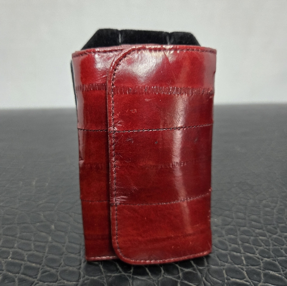 Vintage Red Eel Skin Zippered Coin Pocket and Key Case, Made in Korea